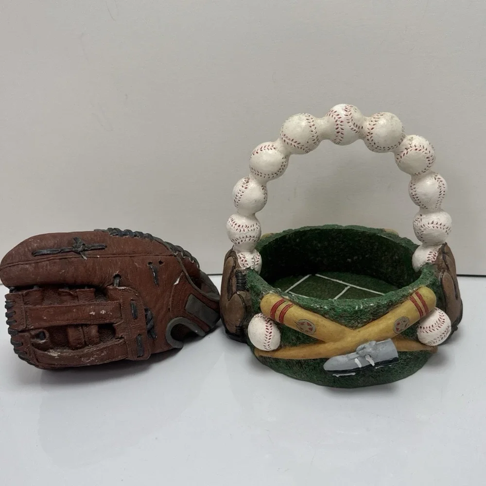 Vtg Baseball‎ Resin Decor Glove W Ball / Paperweight Trinket Holder Basket